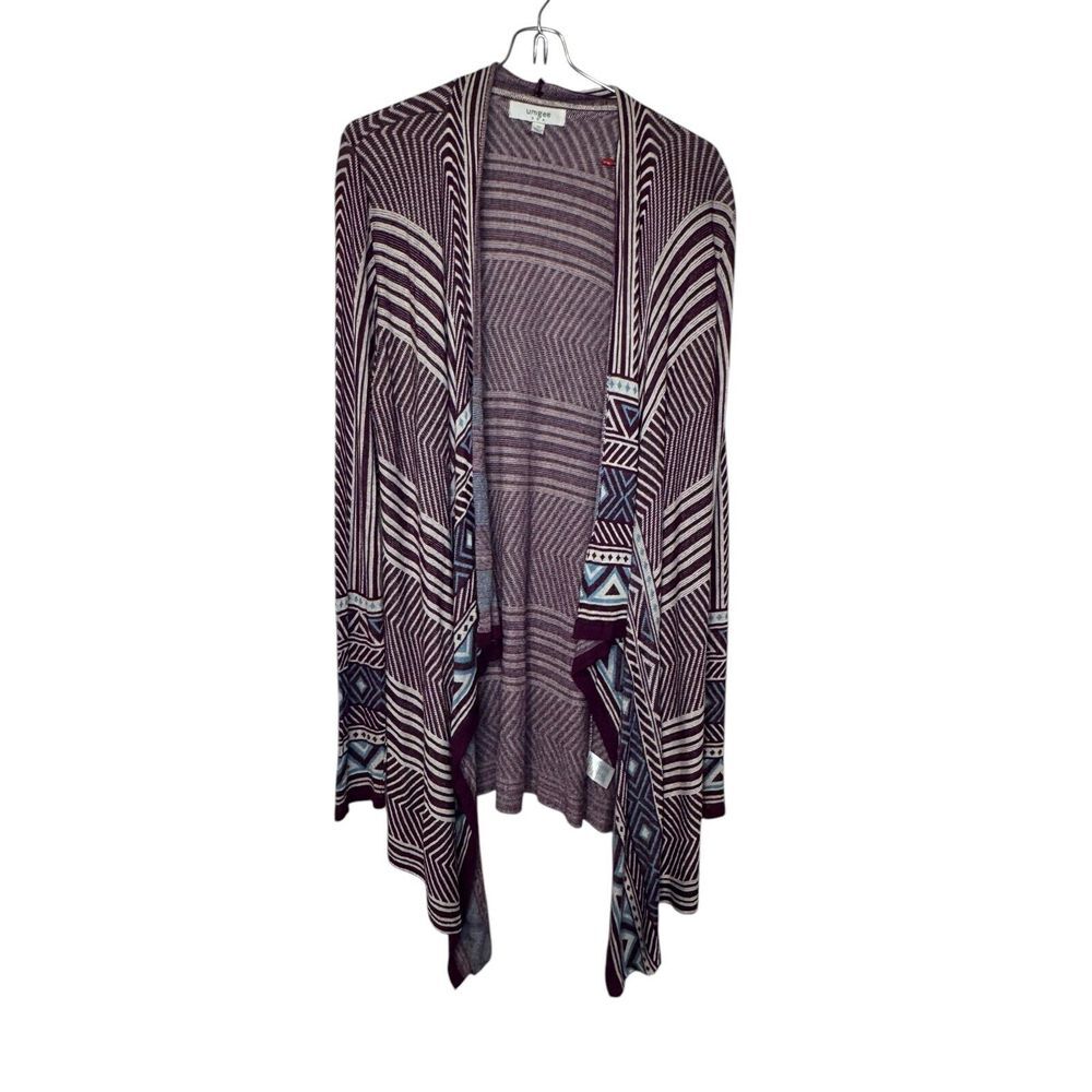 Umgee Women's  Cardigan Sweater Aztec Pattern Striped Open Front Bohemian Medium